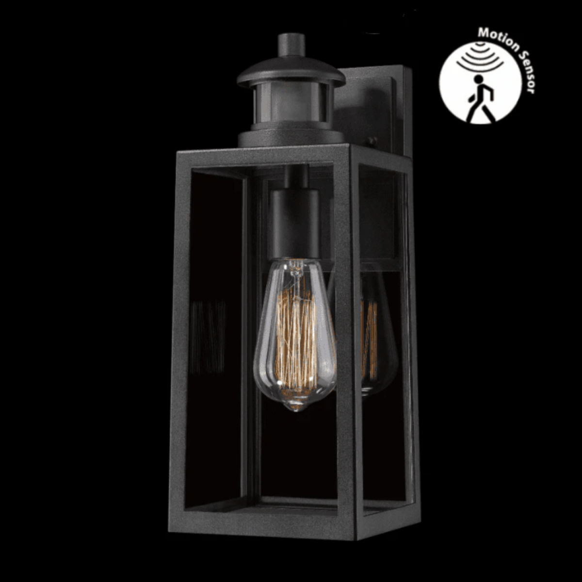 1-Light Motion Sensor Outdoor Wall Sconce,Dusk to Dawn Sensor Outdoor Lights for House,Waterproof Wall Lantern,Matte Black Finish with Clear Glass Shade - 5.75"L x 6.02"W x 14.29"H