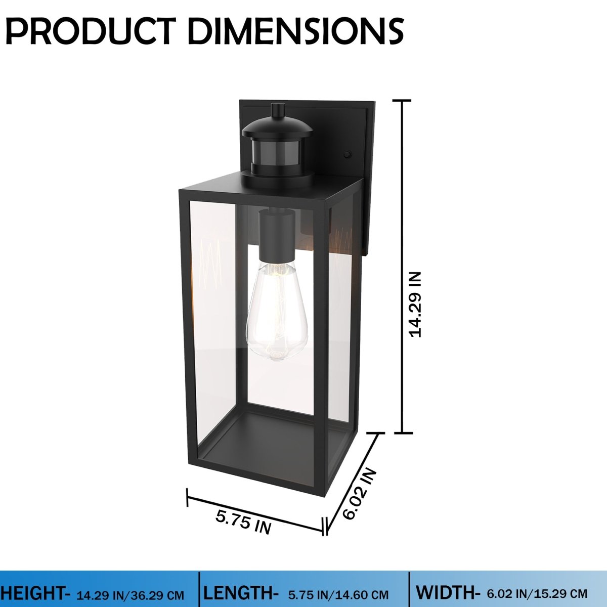 1-Light Motion Sensor Outdoor Wall Sconce,Dusk to Dawn Sensor Outdoor Lights for House,Waterproof Wall Lantern,Matte Black Finish with Clear Glass Shade - 5.75"L x 6.02"W x 14.29"H