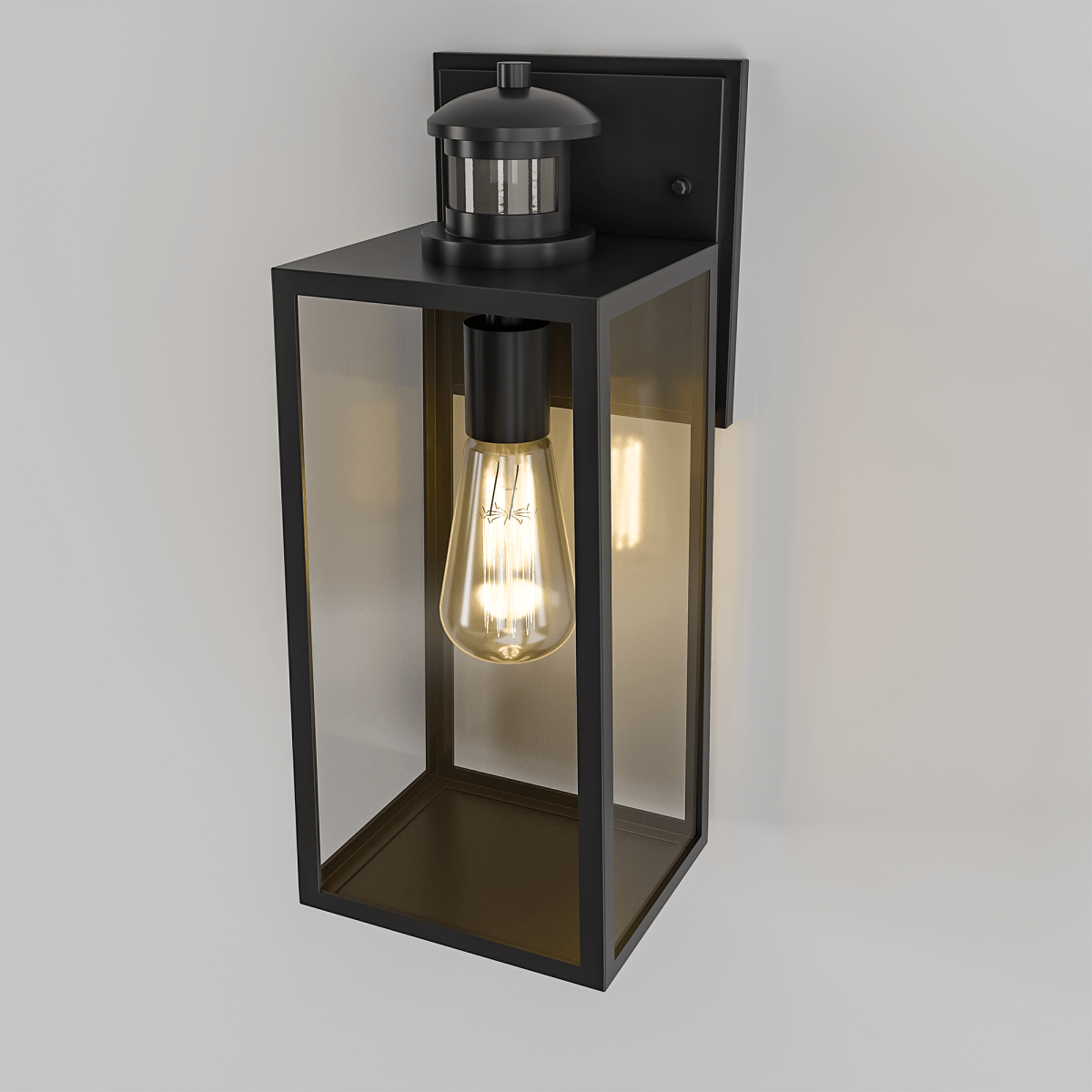 1-Light Motion Sensor Outdoor Wall Sconce,Dusk to Dawn Sensor Outdoor Lights for House,Waterproof Wall Lantern,Matte Black Finish with Clear Glass Shade - 5.75"L x 6.02"W x 14.29"H