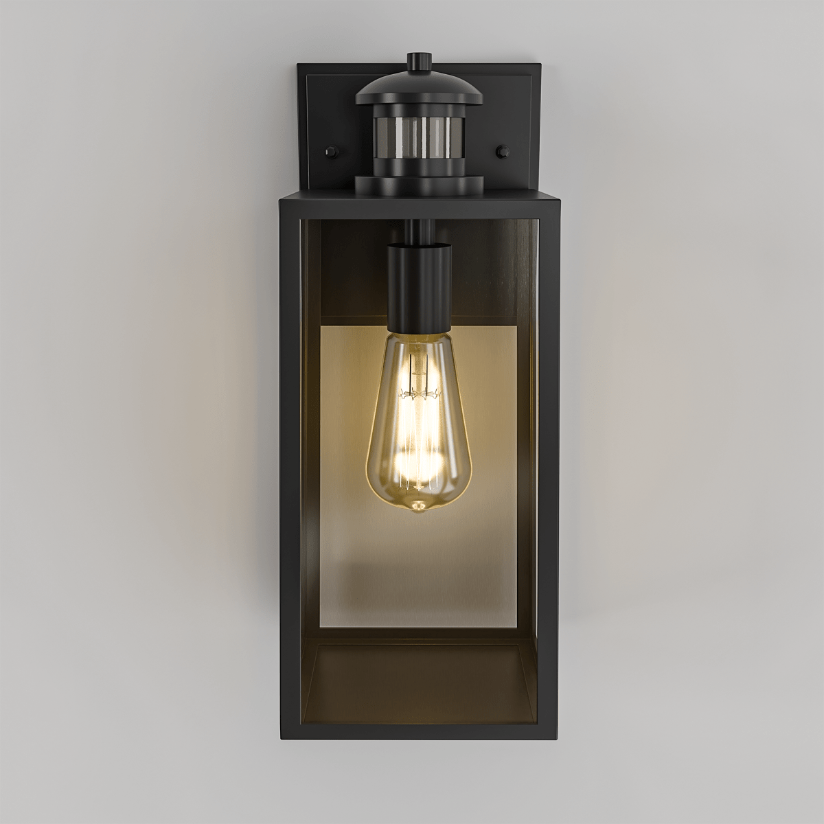 1-Light Motion Sensor Outdoor Wall Sconce,Dusk to Dawn Sensor Outdoor Lights for House,Waterproof Wall Lantern,Matte Black Finish with Clear Glass Shade - 5.75"L x 6.02"W x 14.29"H