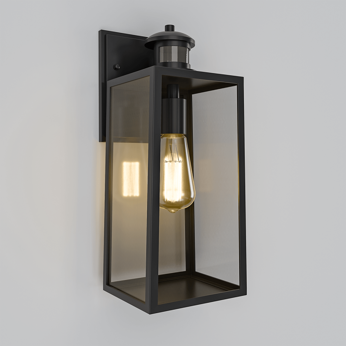 1-Light Motion Sensor Outdoor Wall Sconce,Dusk to Dawn Sensor Outdoor Lights for House,Waterproof Wall Lantern,Matte Black Finish with Clear Glass Shade - 5.75"L x 6.02"W x 14.29"H