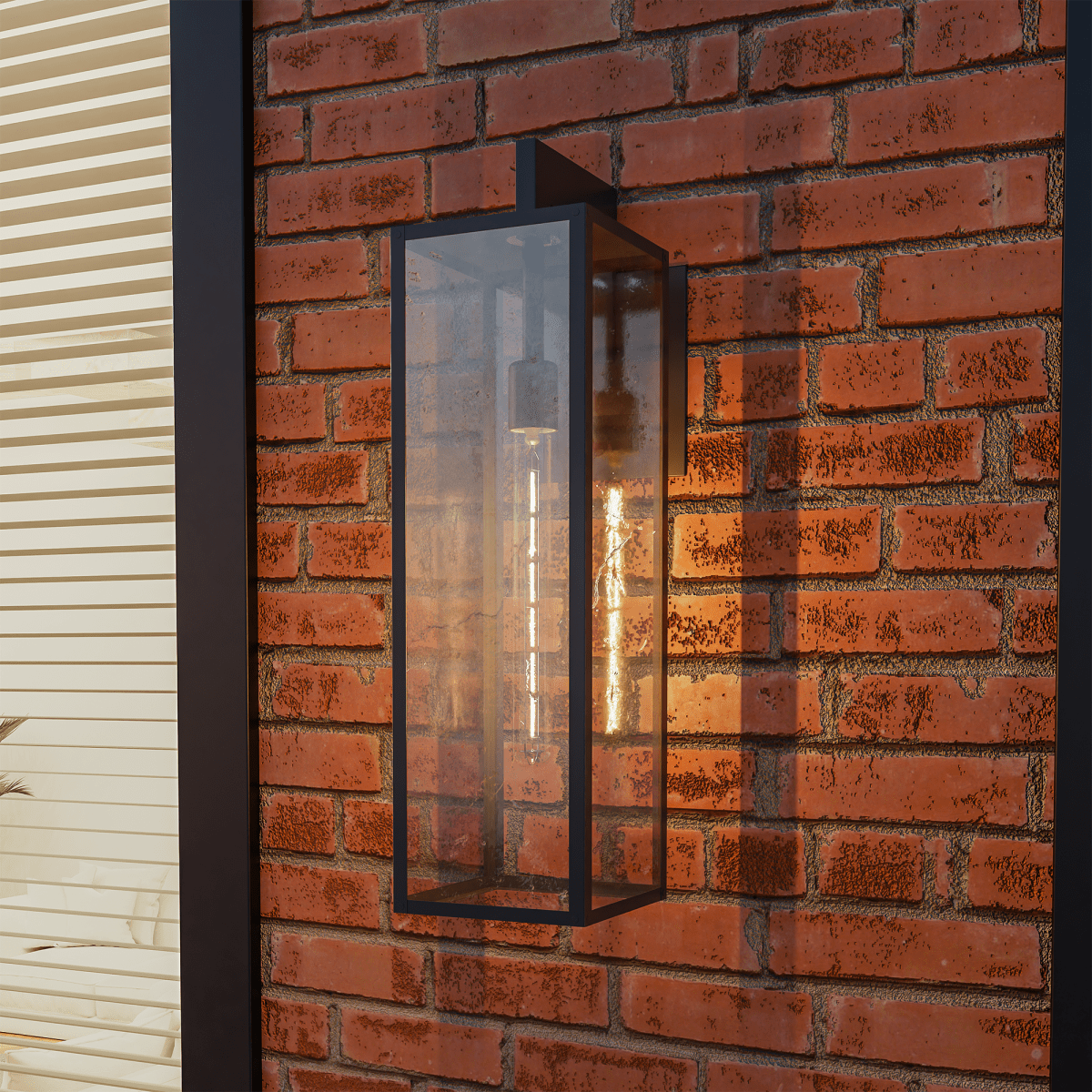 1-Light, Outdoor Wall Light, E26 Socket 1X60W, Matte Black, 25" H x 7" W. Extends 10" from the wall, Clear Glass Panels