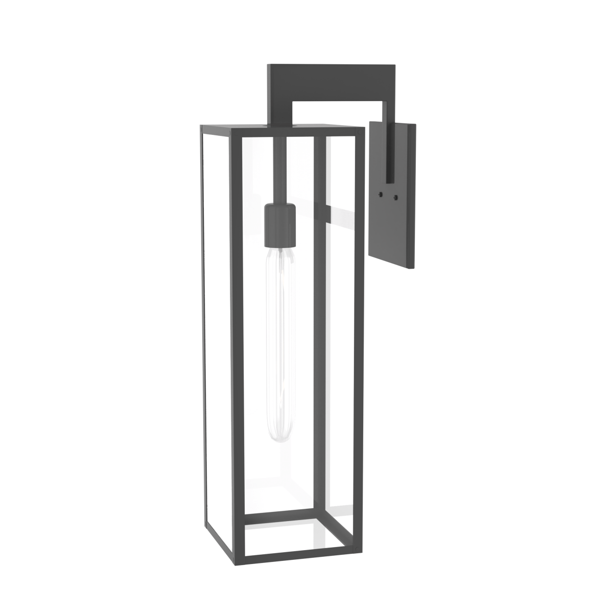 1-Light, Outdoor Wall Light, E26 Socket 1X60W, Matte Black, 25" H x 7" W. Extends 10" from the wall, Clear Glass Panels