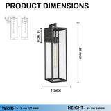 1-Light, Outdoor Wall Light, E26 Socket 1X60W, Matte Black, 25" H x 7" W. Extends 10" from the wall, Clear Glass Panels