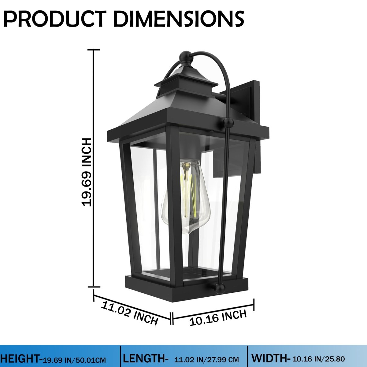 1-Light, Outdoor Wall Mount Light In Traditional Style, Outdoor Wall Sconce - 11.02"L x 10.16"W x 19.69"H