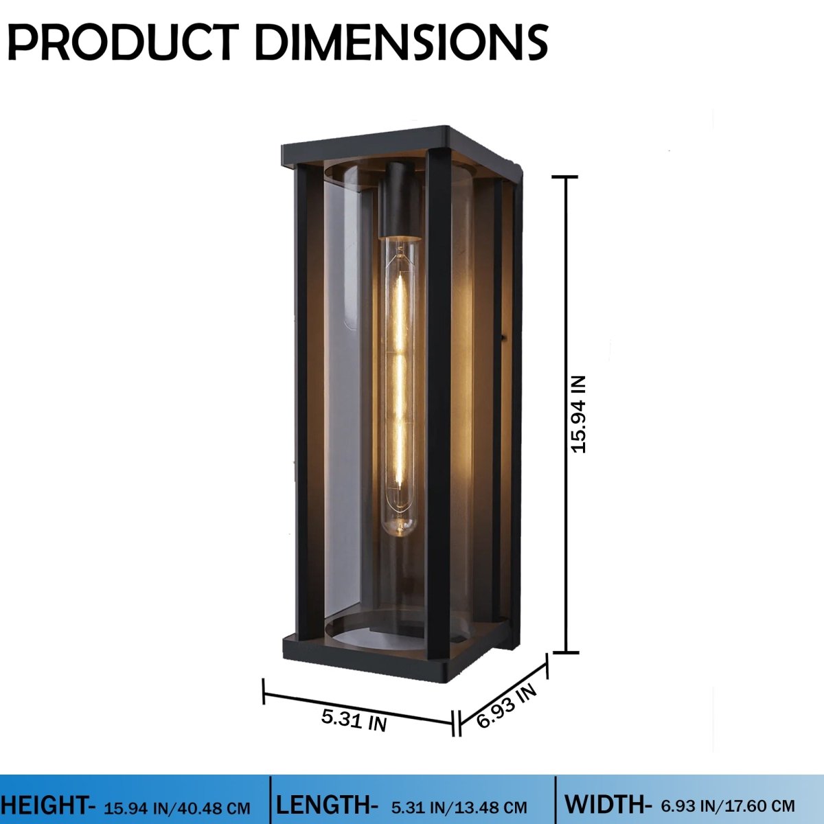 1 Light Outdoor Wall Sconce, Black, Clear Glass, E26 Base, 1X60W, Wall Light Fixtures - 5.31"L x 6.93"W x 15.94"H