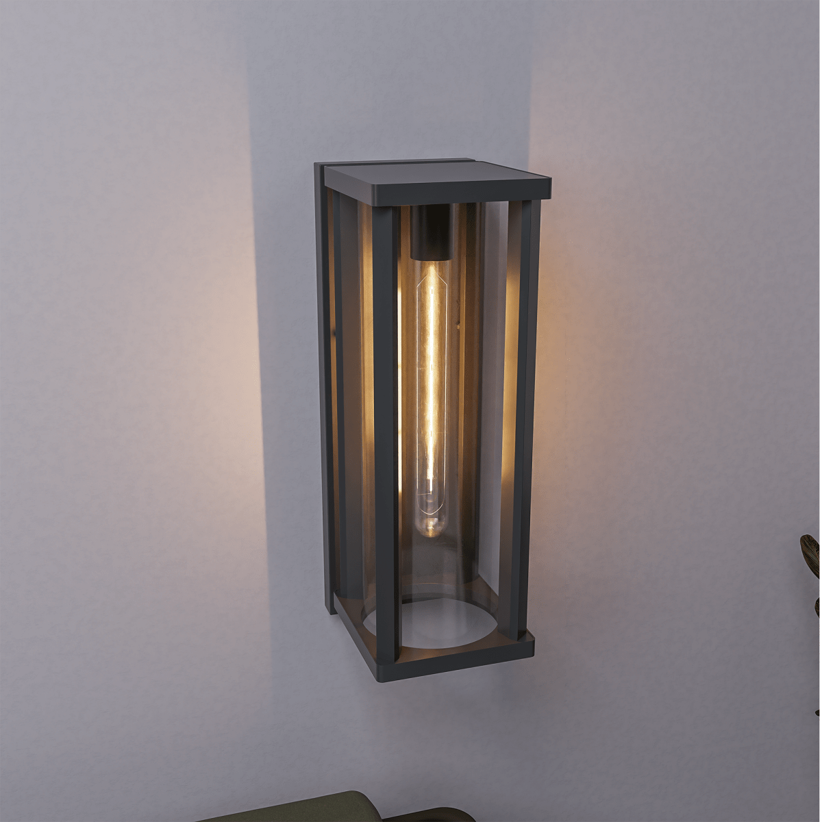 1 Light Outdoor Wall Sconce, Black, Clear Glass, E26 Base, 1X60W, Wall Light Fixtures - 5.31"L x 6.93"W x 15.94"H