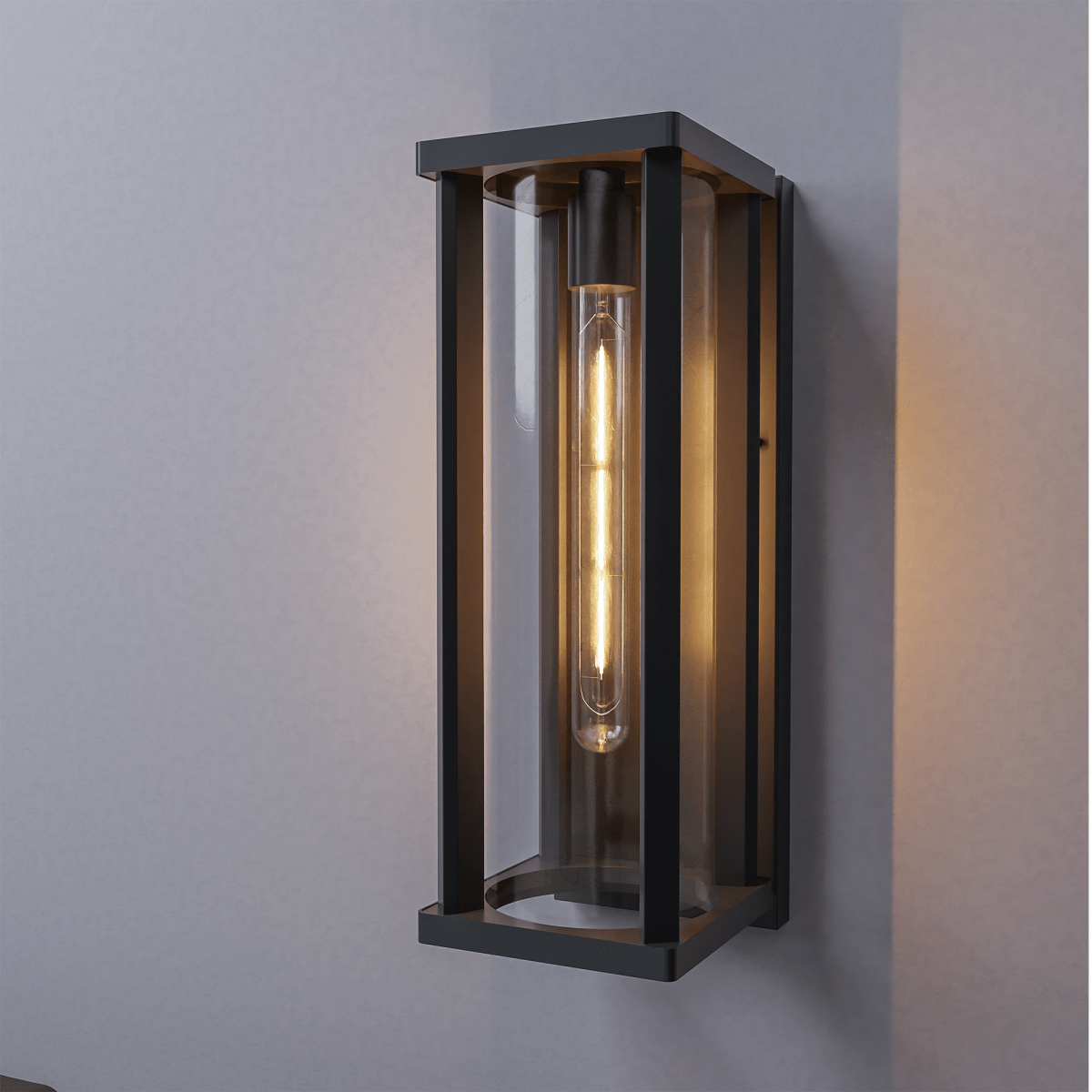 1 Light Outdoor Wall Sconce, Black, Clear Glass, E26 Base, 1X60W, Wall Light Fixtures - 5.31"L x 6.93"W x 15.94"H
