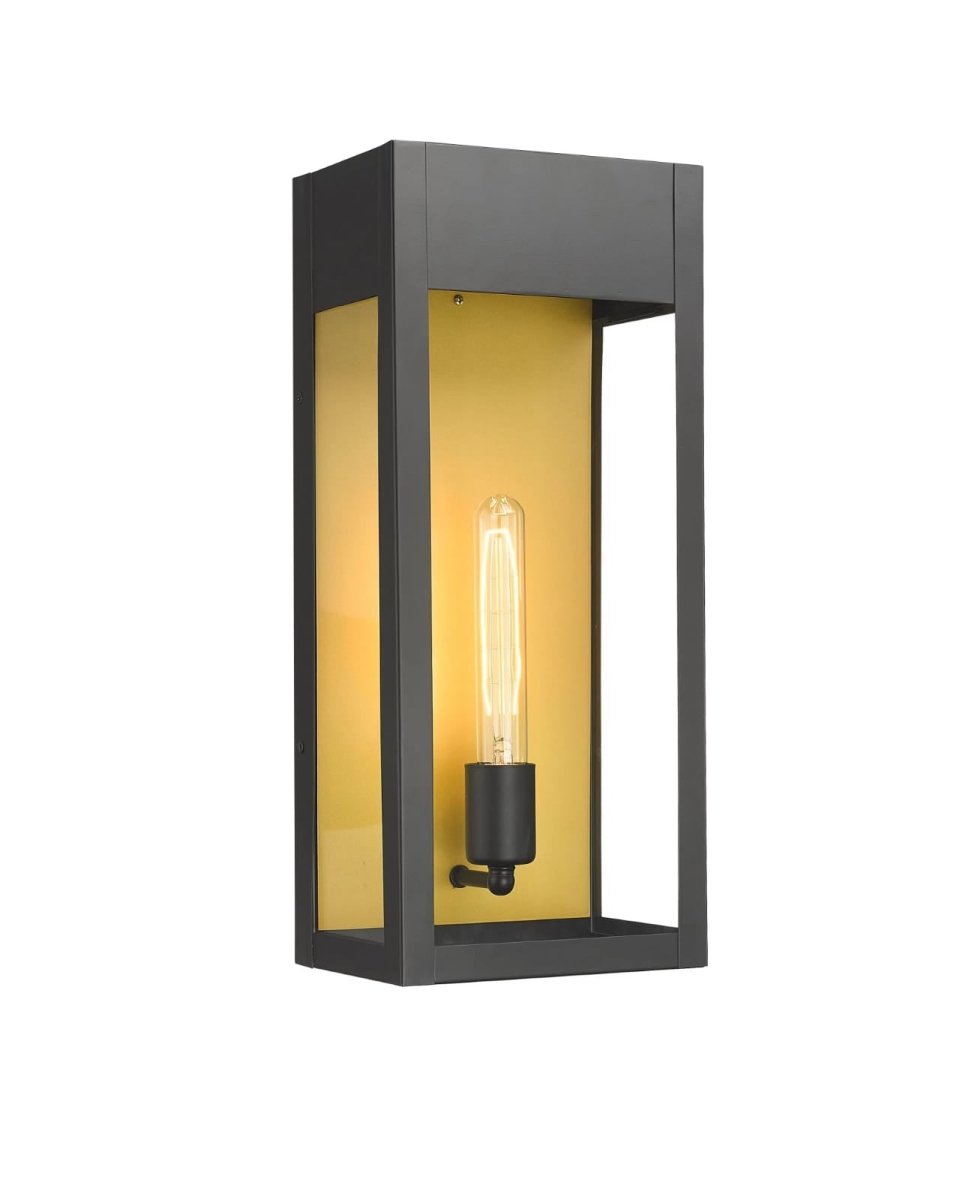 1-Light, Outdoor Wall Sconce Light, Outdoor Lantern, E26 Socket 1X60W, Clear Glass Panels, Matte Black, 18" H x 7.5" W, Extends 5.5" from the wall