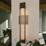1-Light, Outdoor Wall Sconce Light, Wall Mount Lantern, 1X50W, GU10 Base, Clear Seedy Glass, a Protective Clear Acrylic Cylinder, Bronze 28.5" H x 4.75" W, Extends 3.8" from the wall