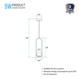 1-Light, Single Bell Pendant Chandelier, 9W, 3000K, Matte Black Body Finish, Dimmable