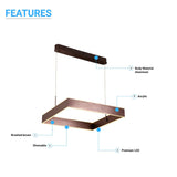 1-Light, Square Chandelier Lighting in Brushed Brown Body Finish, 70W, 3000K(warm white), 5200LM, Dimmable, 5 Years Warranty