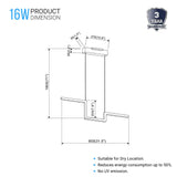 1-Lights, Modern Linear Chandelier Light, 16W, 3000K, 800LM, Suspension Fixture, Matte black Body Finish, Dimmable, 31.5''×1.3''×71'' (Dimension)