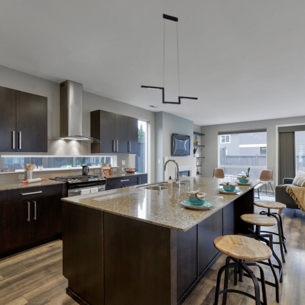 1-Lights, Modern Linear Chandelier Light, 16W, 3000K, 800LM, Suspension Fixture, Matte black Body Finish, Dimmable, 31.5''×1.3''×71'' (Dimension)