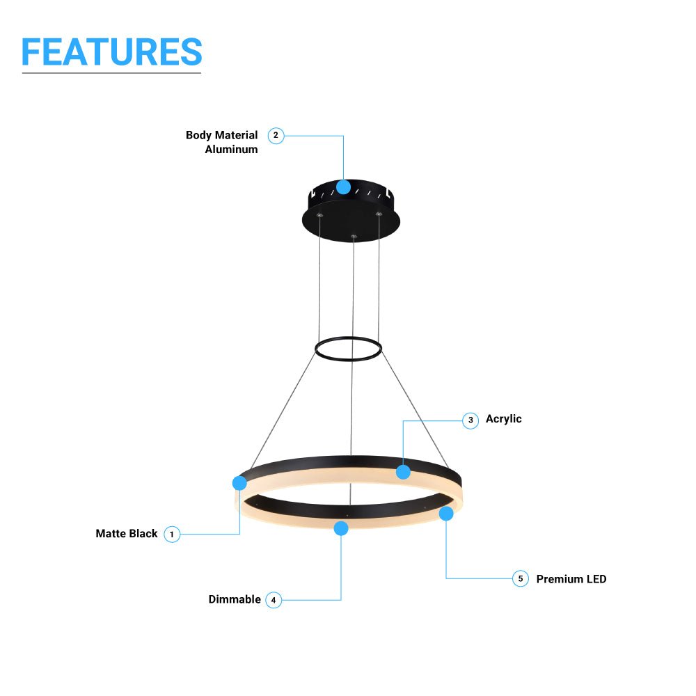 1-Ring, Modern Nature White LED Pendant Light, 29W, 3000K, 1532LM, Dimmable, Diameter 17.7''×55''