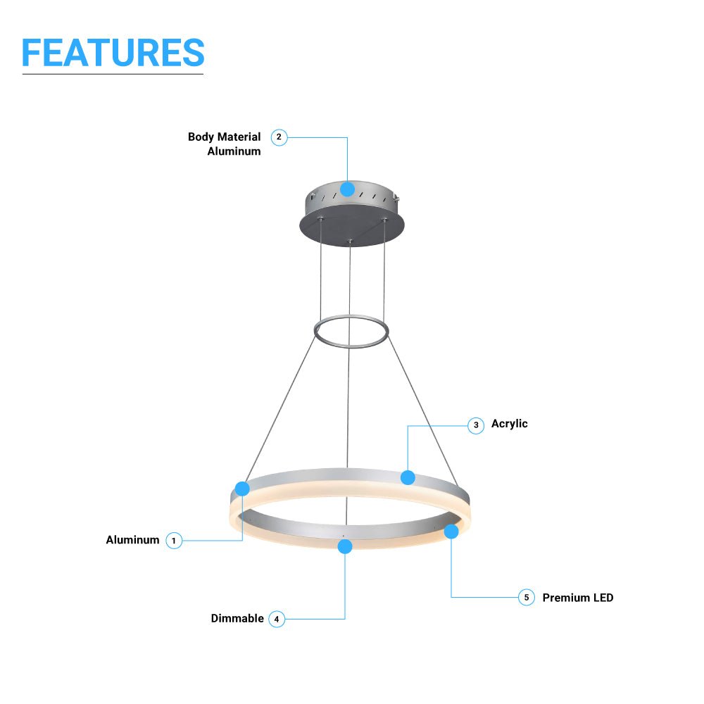 1-Ring, Modern Nature White LED Pendant Light, 29W, 3000K, 1532LM, Dimmable, Diameter 17.7''×55''