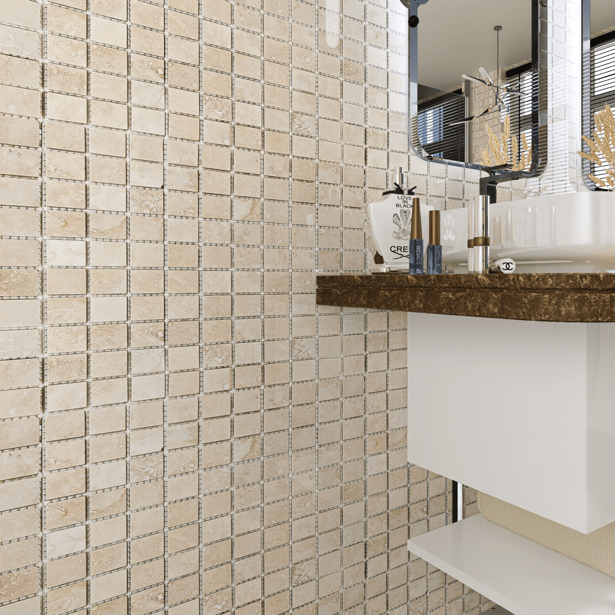 1 X 1 In Ivory Filled & Honed Travertine Mosaic