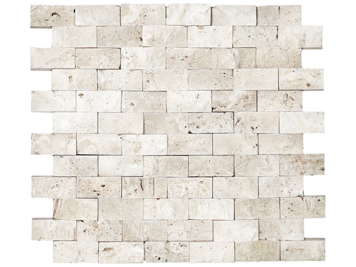 1 X 2 In Brick Ivory Split Face Travertine Mosaic