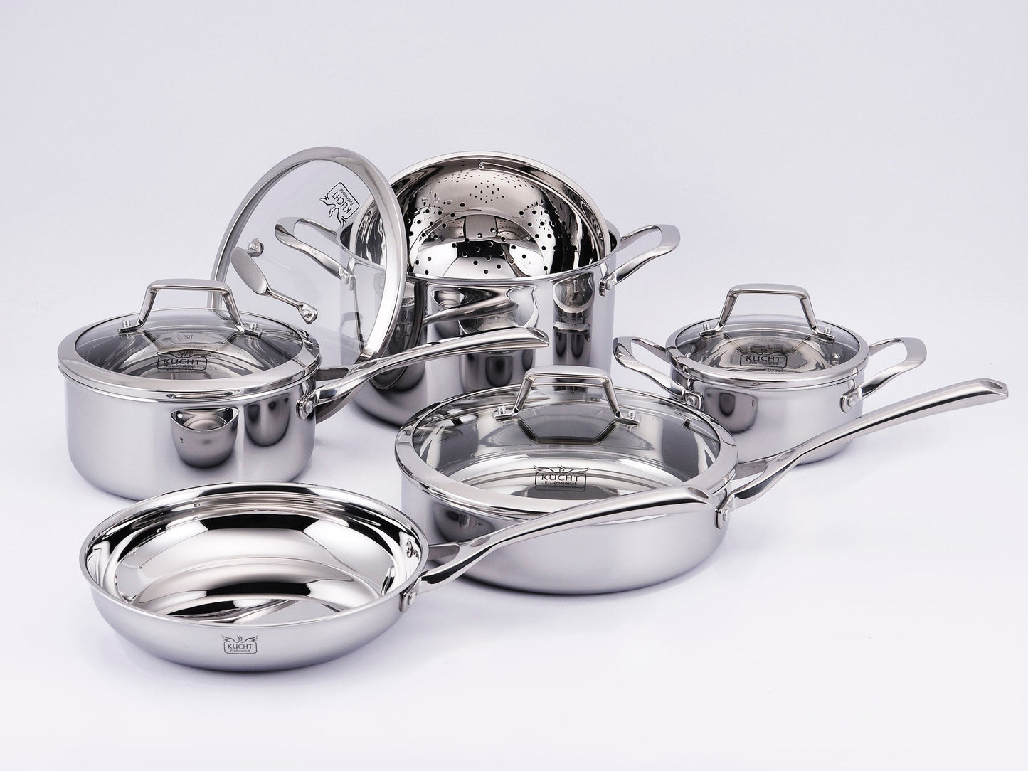 KUCHT Culinary Professional 3 Ply Stainless Steel 10 Piece Cookware Set