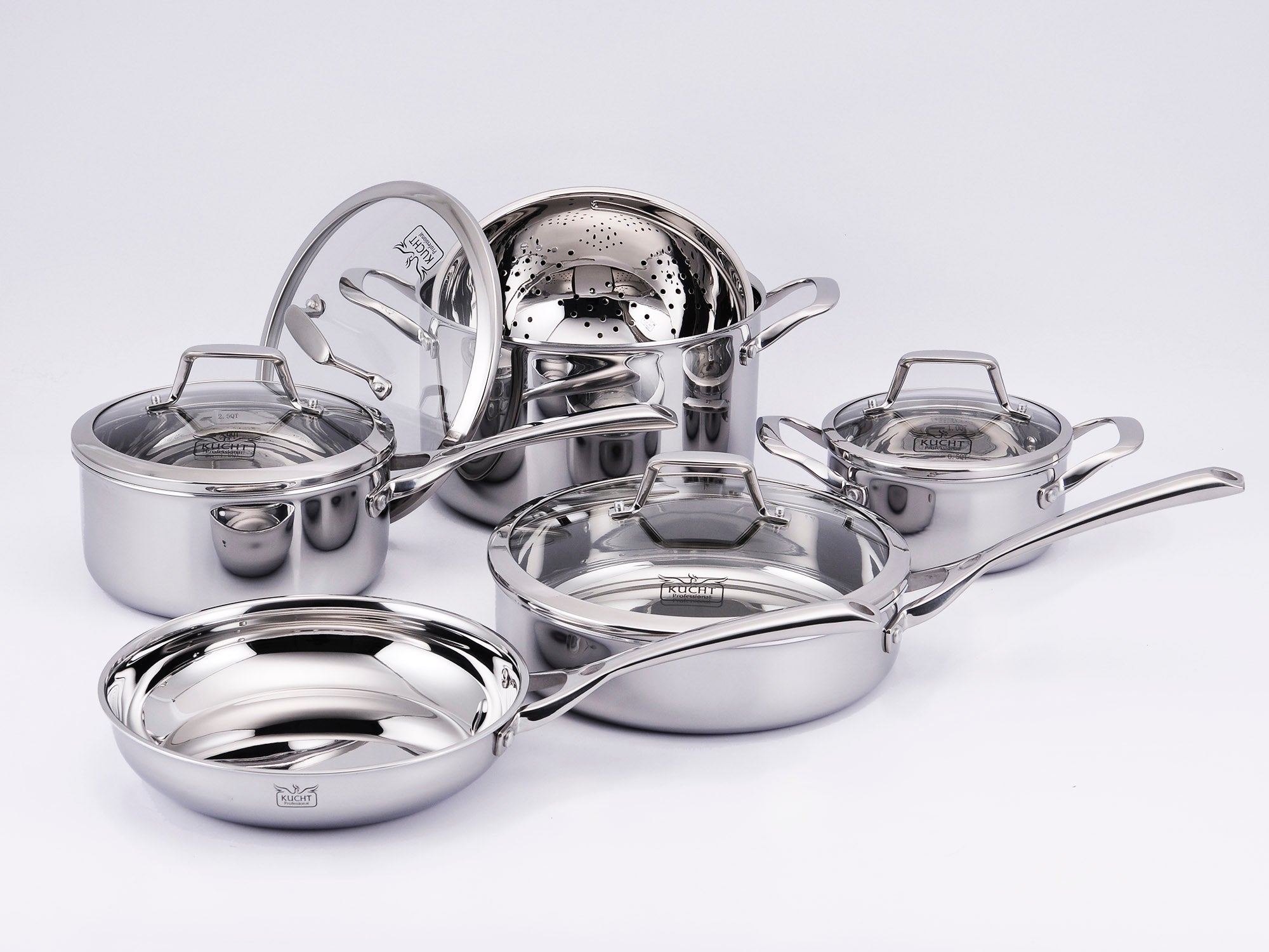 KUCHT Culinary Professional 3 Ply Stainless Steel 10 Piece Cookware Set