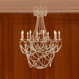 10-Light Traditional Beaded Candle Chandelier Wash Wood Finish with Blue Crystal ,E12 Base - 34“D x 50”H