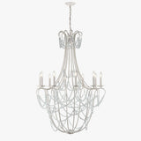 10-Light Traditional Beaded Candle Chandelier Wash Wood Finish with Blue Crystal ,E12 Base - 34“D x 50”H
