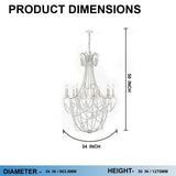 10-Light Traditional Beaded Candle Chandelier Wash Wood Finish with Blue Crystal ,E12 Base - 34“D x 50”H
