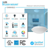 10.5 Inch Mushroom Shape LED Flush Mount Ceiling Light - 12.5 Watt, 1050 Lumens - Dimmable - Round Ceiling Light