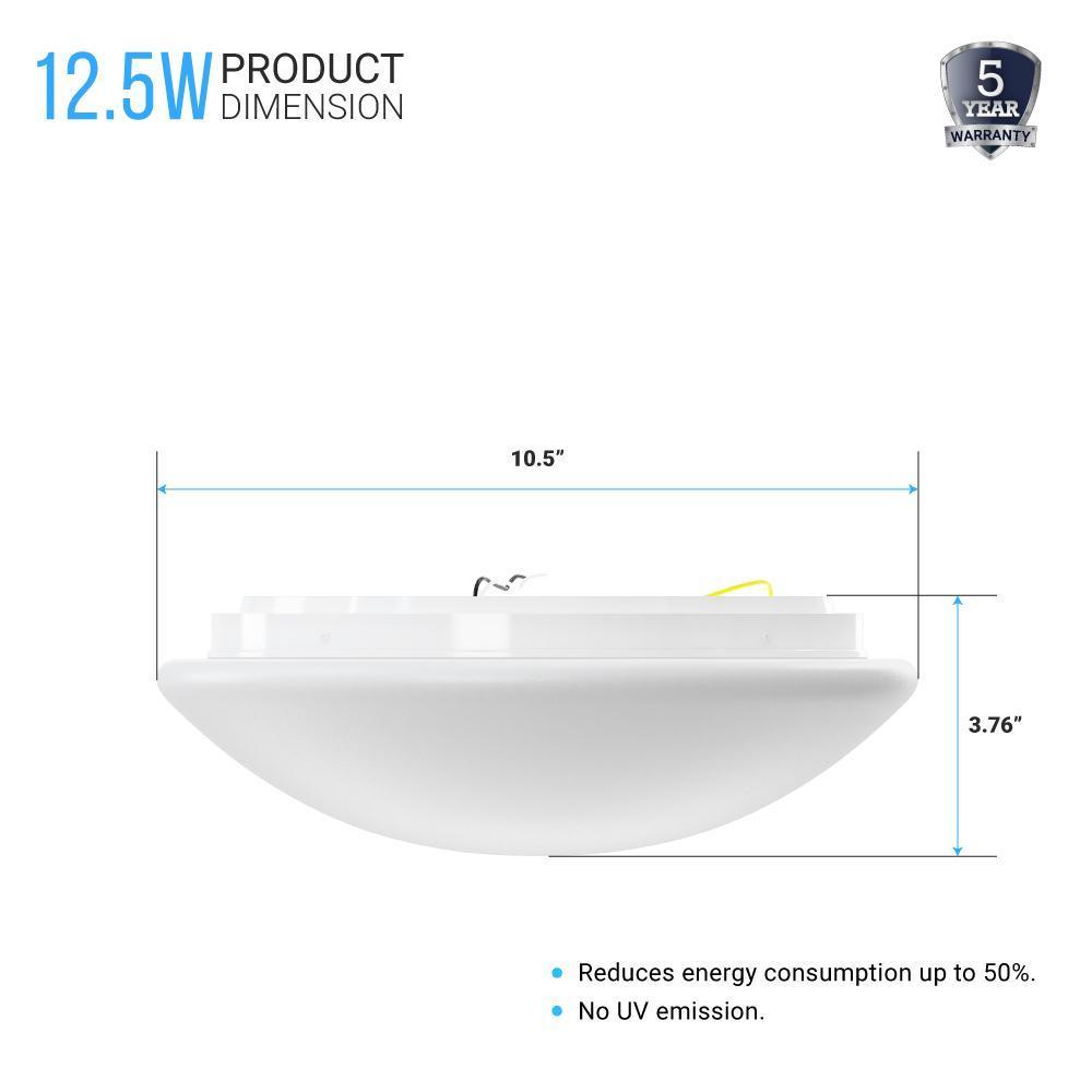 10.5 Inch Mushroom Shape LED Flush Mount Ceiling Light - 12.5 Watt, 1050 Lumens - Dimmable - Round Ceiling Light