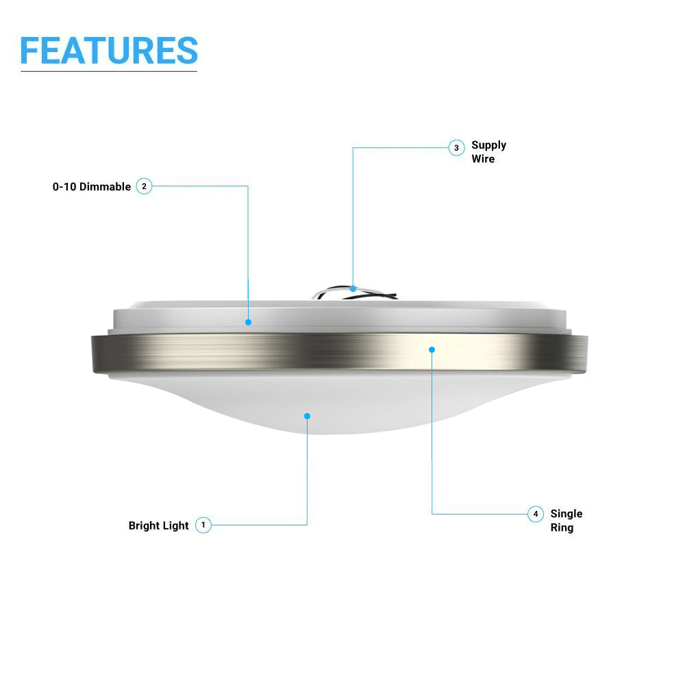 11 in. Round Brushed Nickel Dimmable Flush Mount Ceiling Light, Single Ring, 1050 Lumens, Power 15W, 3 Color Switchable (3000K/4000K/5000K)