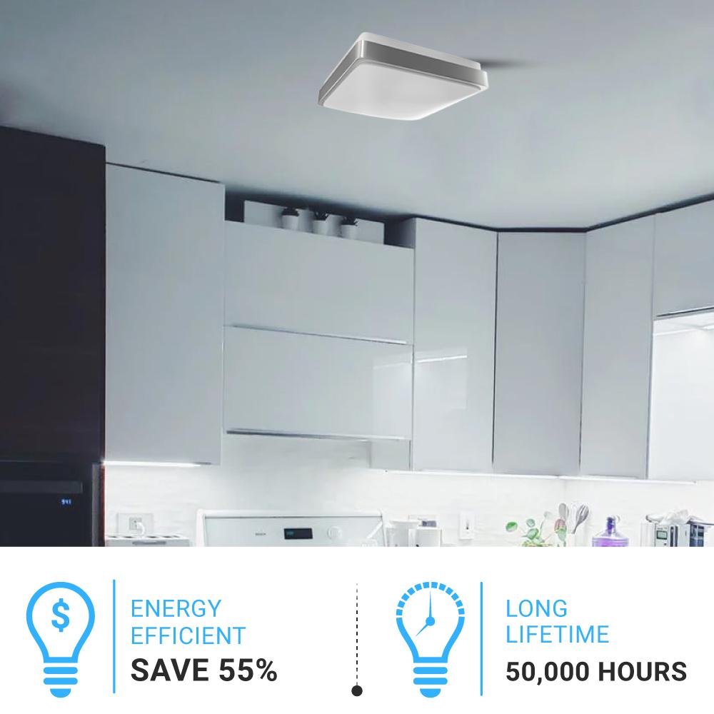 11 in. Square Single Ring Flush Mount Ceiling Light, 1050LM, Power 15W, AC120V, 4000K Dimmable Brushed Nickel, Hallway Light Fixture