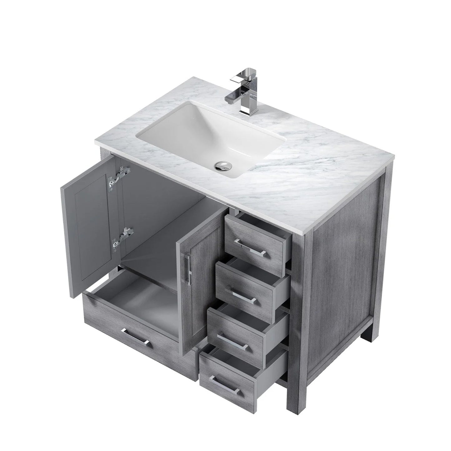 Jacques 84 in. Bathroom Freestanding Bathroom Vanity With Undermount Ceramic Sink, White Carrara Marble