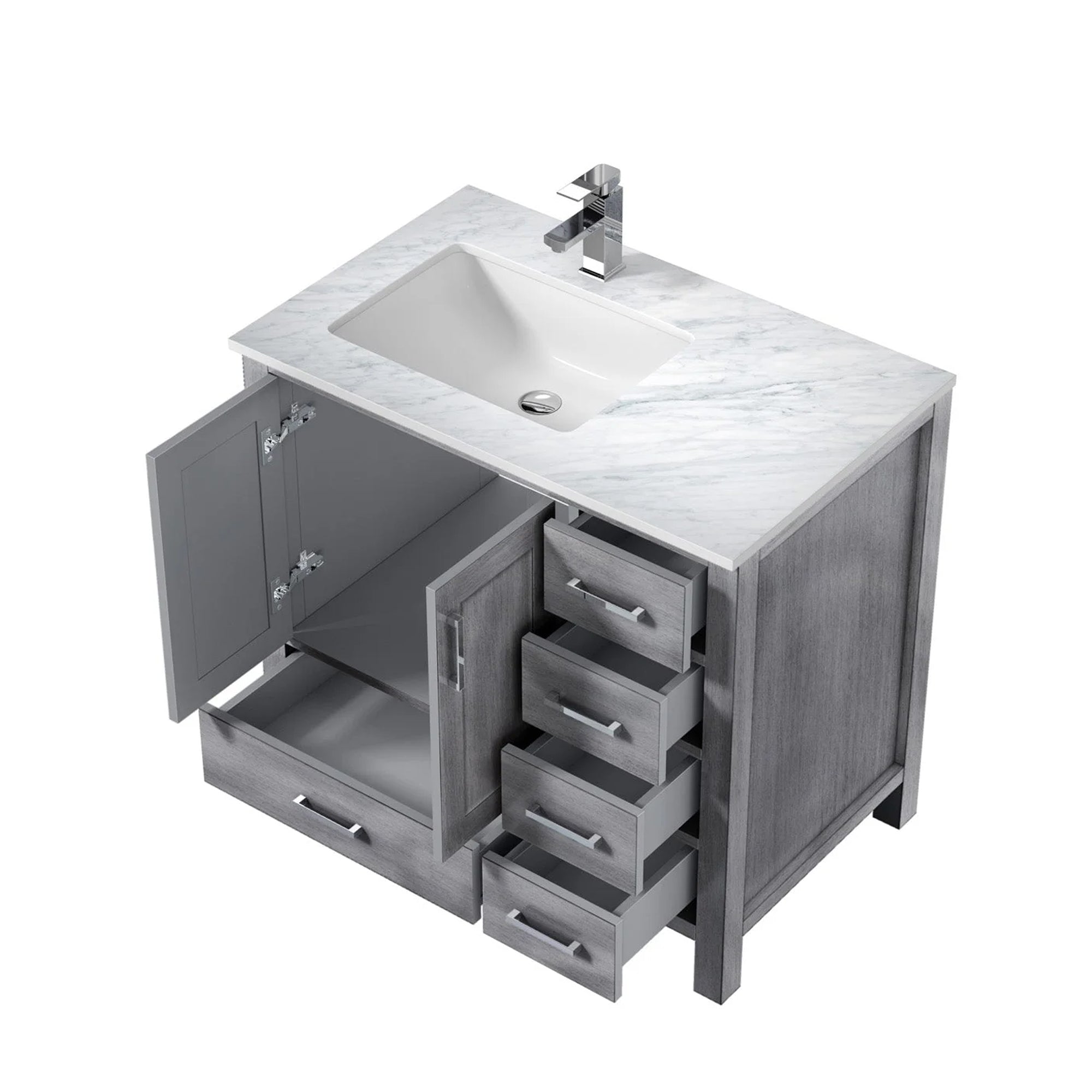 Jacques 84 in. Bathroom Freestanding Bathroom Vanity With Undermount Ceramic Sink, White Carrara Marble