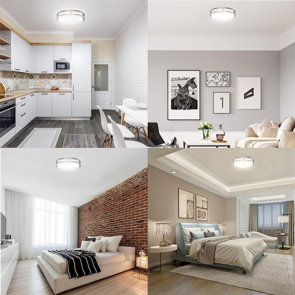 12 in. Dimmable LED Flush Mount Ceiling Lights, Double Ring, 14W, 1100LM, 3000K Warm White, Brushed Nickel Finish Steel, ETL Listed, For Hallway Kitchen Stairwell