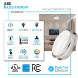 12 Inch Dimmable LED Flush Mount Ceiling Lights, Double Ring, 15W 1050LM, 3000K/4000K /5000K Changeable Ceiling Lights, Brushed Nickel Finish Ceiling Lamp For Kitchen Hallway Bedroom Laundry