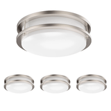 12 Inch Dimmable LED Flush Mount Ceiling Lights, Double Ring, 15W 1050LM, 3000K/4000K /5000K Changeable Ceiling Lights, Brushed Nickel Finish Ceiling Lamp For Kitchen Hallway Bedroom Laundry