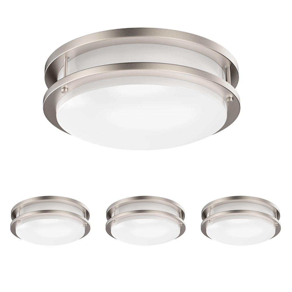 12 Inch Dimmable LED Flush Mount Ceiling Lights, Double Ring, 15W 1050LM, 3000K/4000K /5000K Changeable Ceiling Lights, Brushed Nickel Finish Ceiling Lamp For Kitchen Hallway Bedroom Laundry
