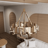 12-Light Ring Chandelier Ceiling Light in Brass Finish with Clear Glass, 120V, Bulb Type B10, Socket Type E12, Max wattage Per Socket 60W - 50“D x 39”H