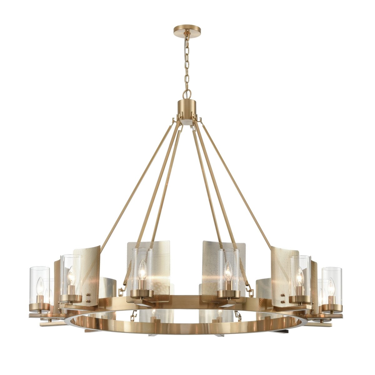 12-Light Ring Chandelier Ceiling Light in Brass Finish with Clear Glass, 120V, Bulb Type B10, Socket Type E12, Max wattage Per Socket 60W - 50“D x 39”H