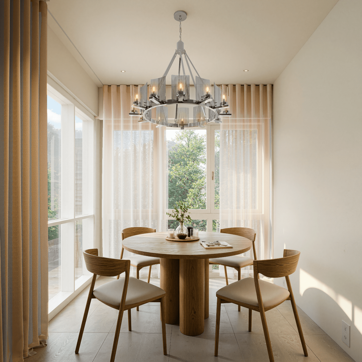12-Light Ring Chandelier Ceiling Light in Chrome Finish with Clear Glass, Diam 50" Height 39", 120V, Bulb Type B10, Socket Type E12, Max wattage Per Socket 60W