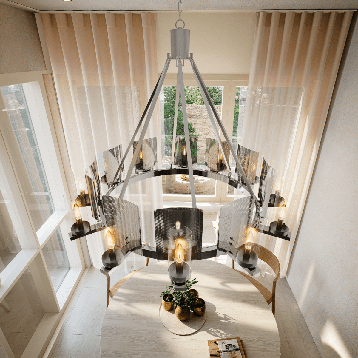 12-Light Ring Chandelier Ceiling Light in Chrome Finish with Clear Glass, Diam 50" Height 39", 120V, Bulb Type B10, Socket Type E12, Max wattage Per Socket 60W