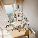12-Light Ring Chandelier Ceiling Light in Chrome Finish with Clear Glass, Diam 50" Height 39", 120V, Bulb Type B10, Socket Type E12, Max wattage Per Socket 60W
