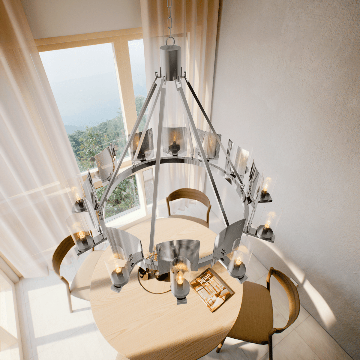 12-Light Ring Chandelier Ceiling Light in Chrome Finish with Clear Glass, Diam 50" Height 39", 120V, Bulb Type B10, Socket Type E12, Max wattage Per Socket 60W