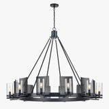 12-Light Ring Chandelier Ceiling Light in Matte Black Finish with Clear Glass, Diam 50" Height 39", 120V, Bulb Type B10, Socket Type E12, Max wattage Per Socket 60W