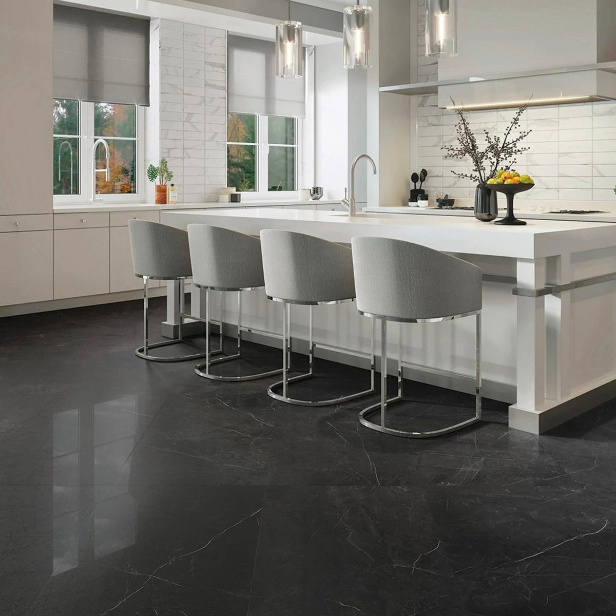 12 x 24 in. La Marca Nero Venato Polished Rectified Glazed Porcelain Wall Tile
