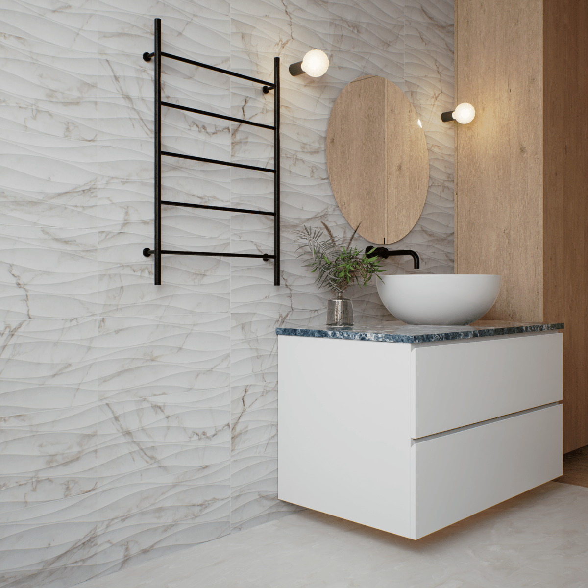 12 X 36 In Curva Raffino Calacatta Matte Rectified Glazed Ceramic