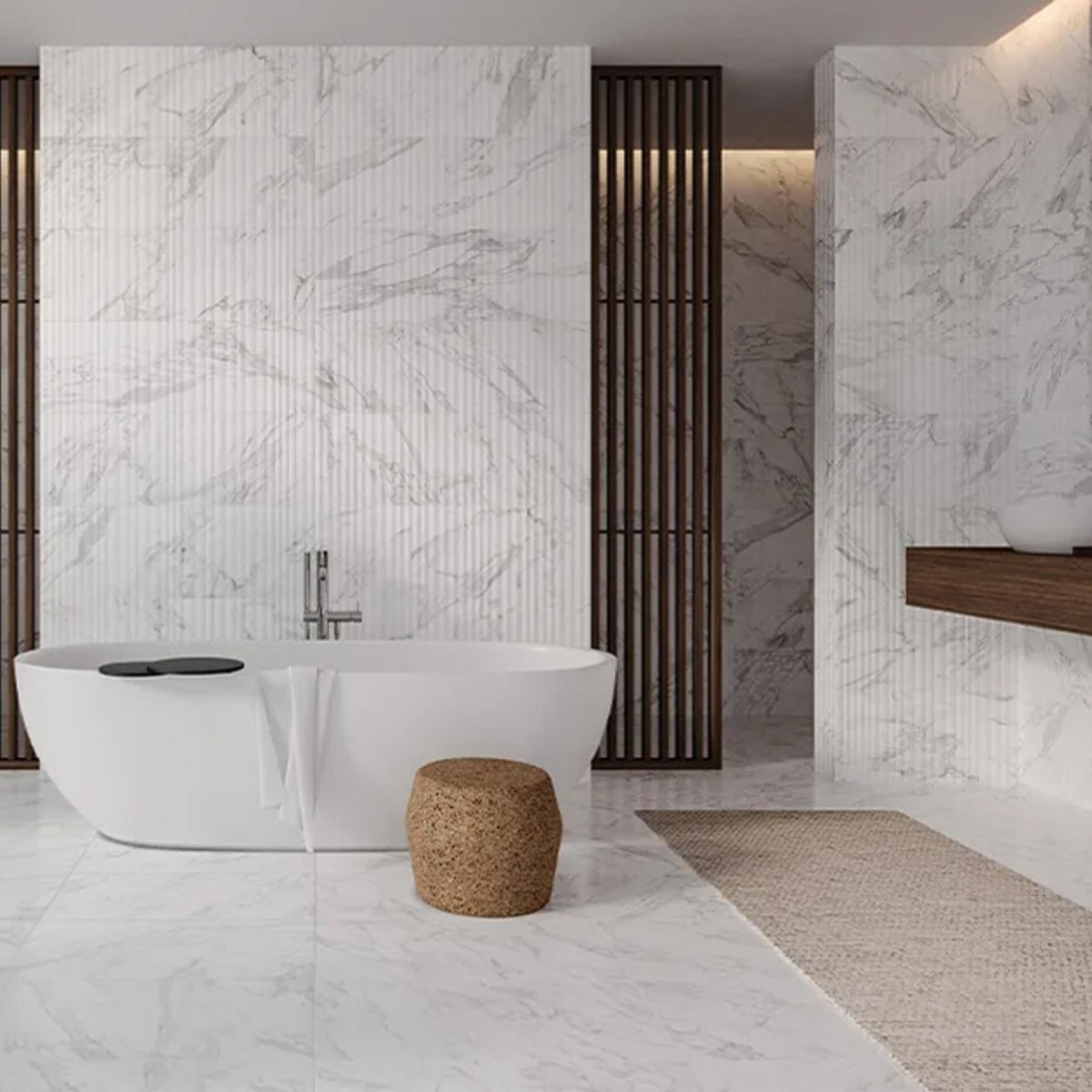 12 X 36 In Curva Raffino Statuario Matte Rectified Glazed Ceramic