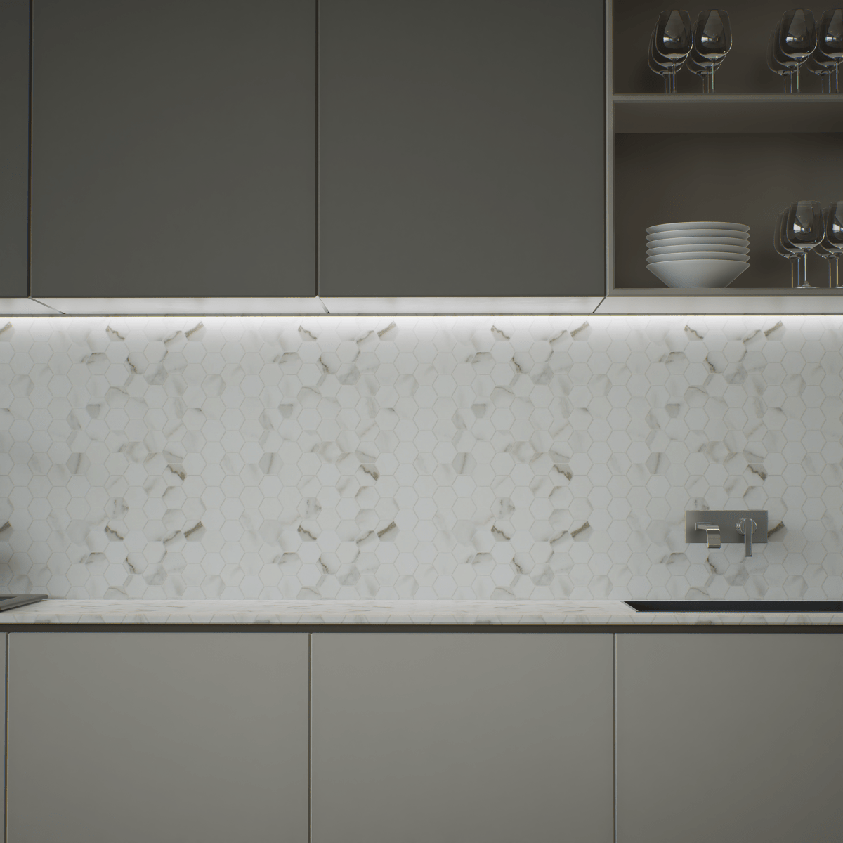 1.25 In Hexagon Mayfair Calacatta Oro Polished Glazed Porcelain Mosaic