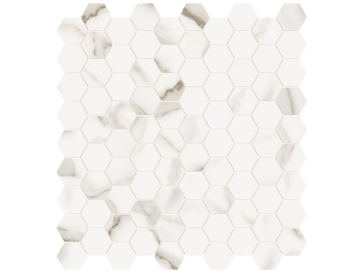 1.25 In Hexagon Mayfair Calacatta Oro Polished Glazed Porcelain Mosaic