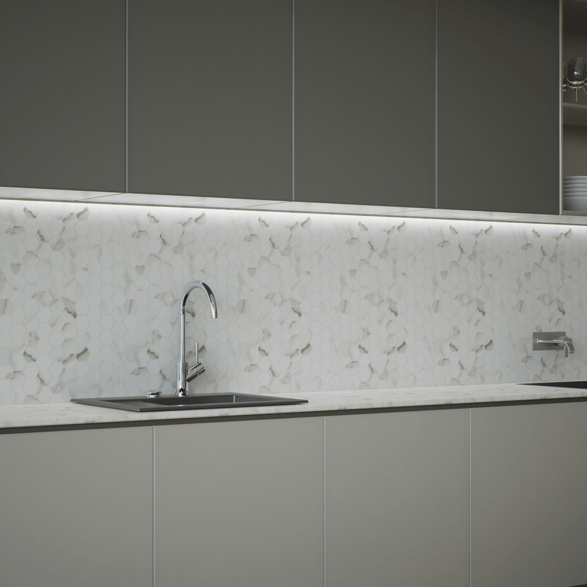 1.25 In Hexagon Mayfair Calacatta Oro Polished Glazed Porcelain Mosaic